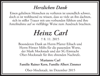 Traueranzeige von Heinz Carl von  Sonntags Anzeiger