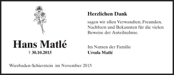 Traueranzeige von Hans Matle von  Wiesbaden komplett
