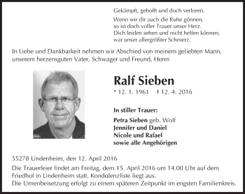 Traueranzeige von Ralf Sieben von  Landskrone