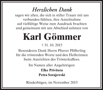 Traueranzeige von Karl Gömmer von  Sonntags Anzeiger
