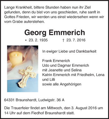 Traueranzeige von Georg Emmerich von Trauerportal Echo Online
