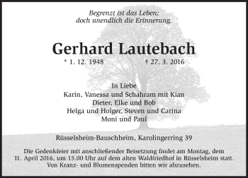 Traueranzeige von Gerhard Lautebach von trauer.echo-online.de Traueranzeige von Gerhard Lautebach von trauer.echo-online.de