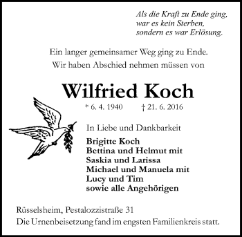 Traueranzeige von Wilfried Koch von Trauerportal Rhein Main Presse