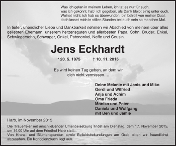 Traueranzeige von Jens Eckhardt von  Kreisanzeiger