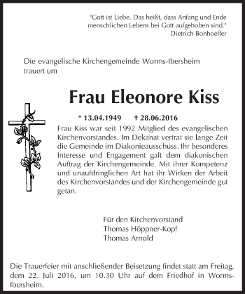 Traueranzeige von Eleonore Kiss von Trauerportal Rhein Main Presse