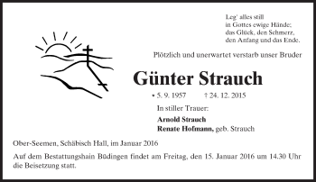 Traueranzeige von Günter Strauch von  Kreisanzeiger