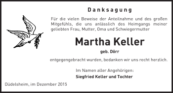 Traueranzeige von Martha Keller von  Sonntags Anzeiger