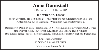 Traueranzeige von Anna Darmstadt von  Landskrone