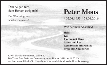 Traueranzeige von Peter Moos von  Rheingau