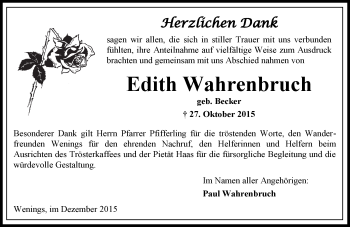 Traueranzeige von Edith Wahrenbruch von  Sonntags Anzeiger