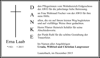 Traueranzeige von Erna Laab von VRM Trauer