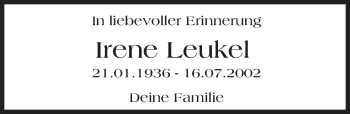 Traueranzeige von Irene Leukel von  Idsteiner Zeitung