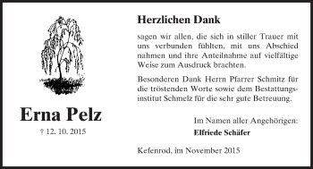 Traueranzeige von Erna Pelz von  Sonntags Anzeiger