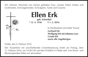Traueranzeige von Ellen Erk von  Kreisanzeiger