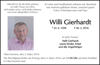 Traueranzeige von Willi Gierhardt von  Kreisanzeiger