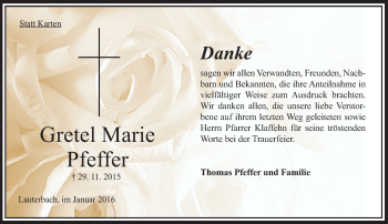 Traueranzeige von Gretel Maria Pfeffer von  OK Oberhessen Kurier