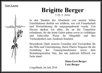 Traueranzeige von Brigitte Berger von  OK Oberhessen Kurier