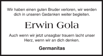 Traueranzeige von Erwin Gola von  Bürstädter Zeitung