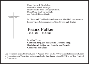Traueranzeige von Franz Falker von Trauerportal Rhein Main Presse