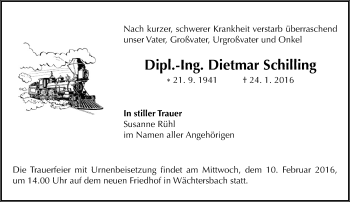 Traueranzeige von Dietmar Schilling von  GT am Sonntag