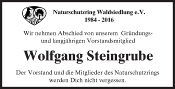 Traueranzeige von Wolfgang Steingrube von  Kreisanzeiger