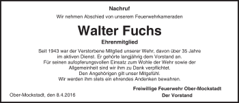 Traueranzeige von Walter Fuchs von  Kreisanzeiger