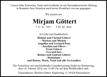 Traueranzeige von Mirjam Göttert von  Mainspitze