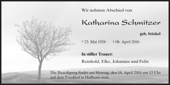 Traueranzeige von Katharina Schmitzer von  Bürstädter Zeitung