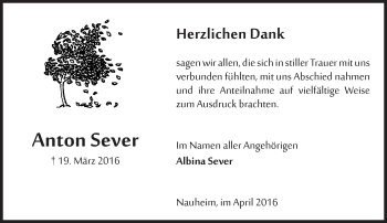 Traueranzeige von Anton Sever von  Mainspitze