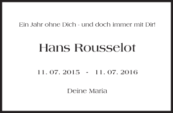 Traueranzeige von Hans Rousselot von Trauerportal Echo Online