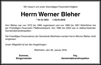 Traueranzeige von Werner Bleher von  Usinger Anzeiger