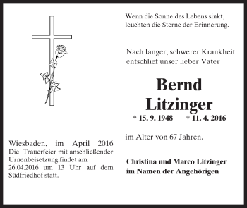 Traueranzeige von Bernd Litzinger von  Wiesbaden komplett