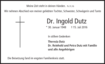 Traueranzeige von Ingold Dutz von Trauerportal Echo Online