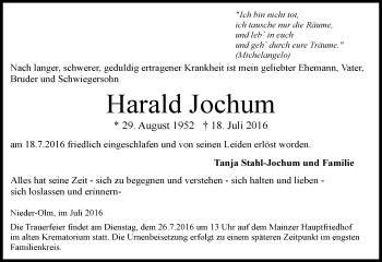 Traueranzeige von Harald Jochum von Trauerportal Rhein Main Presse