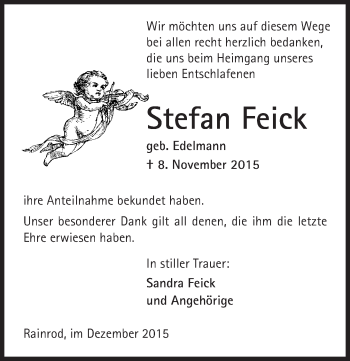 Traueranzeige von Stefan Feick von  Sonntags Anzeiger