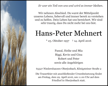 Traueranzeige von Hans-Peter Mehnert von  Wiesbaden komplett