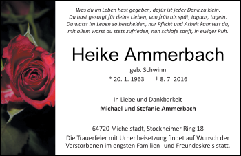 Traueranzeige von Heike Ammerbach von Trauerportal Echo Online