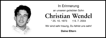 Traueranzeige von Christian Wendel von Trauerportal Echo Online