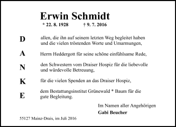 Traueranzeige von Erwin Schmidt von Trauerportal Rhein Main Presse Traueranzeige von Erwin Schmidt von Trauerportal Rhein Main Presse