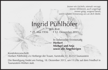 Traueranzeige von Ingrid Pühlhöfer von  Wiesbaden komplett