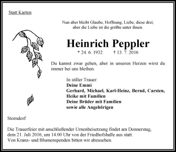 Traueranzeige von Heinrich Peppler von VRM Trauer