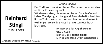 Traueranzeige von Reinhard Stingl von  Busecker Anzeiger