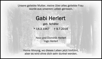 Traueranzeige von Gabi Herlert von Trauerportal Rhein Main Presse