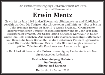 Traueranzeige von Erwin Mentz von VRM Trauer