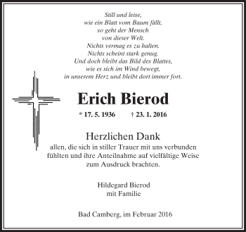 Traueranzeige von Erich Bierod von  Camberger Anzeiger