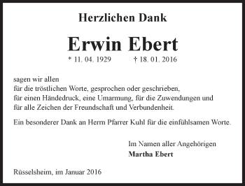 Traueranzeige von Erwin Ebert von  Mainspitze Traueranzeige von Erwin Ebert von  Mainspitze