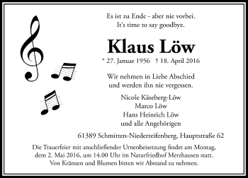 Traueranzeige von Klaus Löw von  Usinger Anzeiger