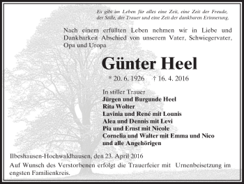 Traueranzeige von Günter Heel von VRM Trauer