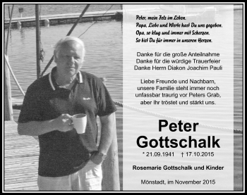 Traueranzeige von Peter Gottschalk von  Usinger Anzeiger