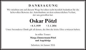 Traueranzeige von Oskar Pötzl von  Sonntags Anzeiger